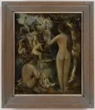 ABSTRACT / MODERNIST PAINTING by Fritz Faiss, oil / encaustic on board, sold Apr 2024