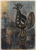 ABSTRACT / MODERNIST PAINTING by Fritz Faiss, oil / encaustic on paper, sold Apr 2024