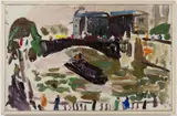 ATTRIBUTED, ABSTRACT CANAL SCENE by Mette Kornbeck, oil on canvas, sold Apr 2024