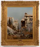 SOUTHERN ITALIAN STREET SCENE PAINTING by Robert Alott, oil on canvas entitled ", sold Apr 2024