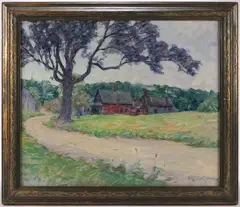 FARM SCENE by Henry Ryan MacGinnis, oil on canvas, sold Apr 2024