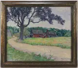 FARM SCENE by Henry Ryan MacGinnis, oil on canvas, sold Apr 2024