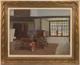 INTERIOR SCENE by Alan Dunn, oil on board, sold Apr 2024