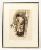 Behind Screen by Raphael Soyer, charcoal and watercolor. Signed to LR, sold Sep 2026