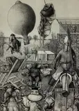 Landscape with Seventeen People and One Balloon by David H. Becker, Engraving, sold Nov 2021