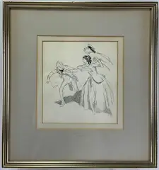 Mrs. Copperfield & Dr. Phillips by Everett Shinn, Ink drawing, sold Nov 2021