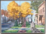 Village Street - Autumn by R. John Foster, Oil on canvas, sold Dec 2021