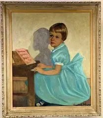 Girl in Blue by Franz Josef Bolinger, Oil on canvas, sold Dec 2021