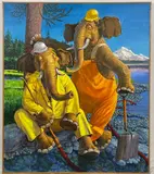 People Spill by Tom King, Oil on canvas, sold Feb 2022