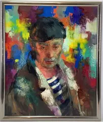 L'homme au béret basque by Lucien Roulle, Oil on canvas, sold Feb 2022