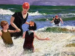 Copy by Tom King Reluctant Brother 20/10, E. Henry Potthast by Tom King, Oil on canvas, sold Feb 2022