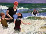 Copy by Tom King Reluctant Brother 20/10, E. Henry Potthast by Tom King, Oil on canvas, sold Feb 2022