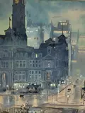 City Hall on a Rainy Night by Charles Frederick Ellis, Watercolor, sold Mar 2022
