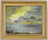 Sunset on the Bay at [ill] N. Jersey by Sue May Gill, Oil on board, sold Apr 2022