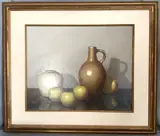Still Life with Apples and Vases, by Nicolaas Bruynesteyn, Oil on canvas, sold Apr 2022