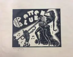 Cotton Club by Earl Marshawn Washington, Woodcut, sold May 2022