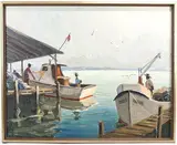 Mullet Fishermen, Cortez, Fla. by Melville F. Stark, Oil on board, sold May 2022