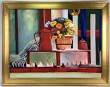 Red Coffee Pot by Carol Horgan Lesher, Oil on canvas, sold May 2022