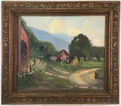 Scene in Woodstock NY by Ralph Landsman, Oil on board, sold Jul 2022