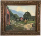 Scene in Woodstock NY by Ralph Landsman, Oil on board, sold Jul 2022