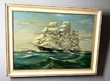 Untitled by Captain Bayard Foulke, Oil on Canvas of Clipper Ship, sold Aug 2022