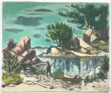 Inlet With Red and White Rocks by Frederick Childs, Oil on canvas, sold Sep 2022