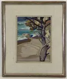 Pine Frieze and the Pacific by Len Chmiel, Oil on board, sold Oct 2022