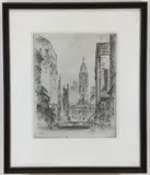 South of Broad Street by Herbert Pullinger, Engraving titled "South of Broad Street", sold Oct 2022