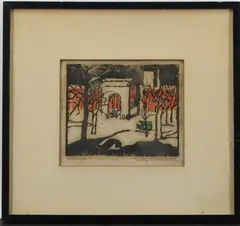 Washington Square in Winter by Emily Nichols Hatch, Woodblock print, sold Nov 2022
