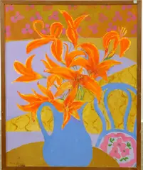 Lillies by Elnora "Nora" Hauser, Oil on board, sold Nov 2022