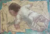 Asleep Baby by Thomas F. Meehan, Oil on canvas, sold Dec 2022