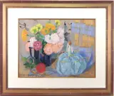 Floral Still Life with Figure by Albert Van Nesse Greene, Pastel, sold Dec 2022