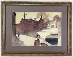 Winter Street Scene with a Lone Women by Kenneth Frazier, Watercolor, sold Dec 2022