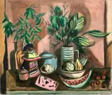 Still Life Dedicated To Le Douanier Rousseau by Frederick Childs, Oil on canvas, sold Feb 2023