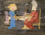 Untitled (Two figures) by Benoît Gilsoul, ink and watercolor on paper, sold Nov 2020