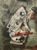 Les Civilisations Meurent Aussi II by Benoît Gilsoul, ink and watercolor on paper, sold Nov 2020