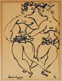Dancing Fauns by Chaim Gross, ink on paper, sold Nov 2020