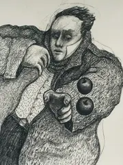 Levitation (The Christmas Drawing) by Robert Jessup, 1985, charcoal on Lenox 100% rag paper, sold Nov 2020