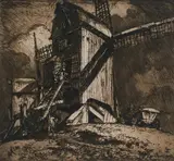 Bruges Windmills by Frank Brangwyn, drypoint and aquatint, sold Nov 2020