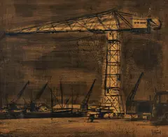 La Grue by Benoît Gilsoul, ink and wash on paper mounted to board, sold Nov 2020