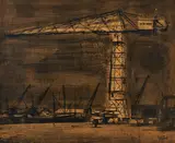 La Grue by Benoît Gilsoul, ink and wash on paper mounted to board, sold Nov 2020