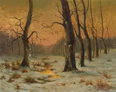 Snowy Forest by George W. Drew, 1901, oil on canvas, sold Nov 2020
