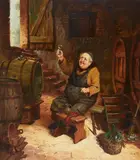 Jolly Wine Tasting Monk by Conrad Herrmann, oil on canvas (unstretched), sold Nov 2020