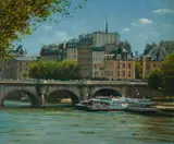 Along the Seine by Shigeru Wakayama, oil on canvas (unstretched), sold Nov 2020