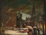 Snowfall by Antal Jancsek, oil on canvas (unstretched), sold Nov 2020