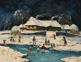 Chasing the Pig by Antal Jancsek, oil on canvas (unstretched), sold Nov 2020