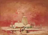 Winter Skating on the Pond by Antal Jancsek, oil on canvas (unstretched), sold Nov 2020
