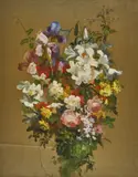 Lily and Roses on Gold by Josef Konečný, oil on canvas (unstretched), sold Nov 2020