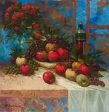 Still life in Red and Blue by Pierre Latour, oil on canvas (unstretched), sold Nov 2020