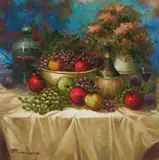 Still life with Fruit and Wine by Pierre Latour, oil on canvas (unstretched), sold Nov 2020